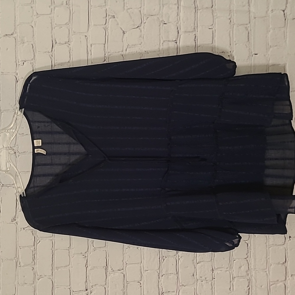 Navy Blue Long Semi Sheer Tiered Tunic Blouse Size 14/16W